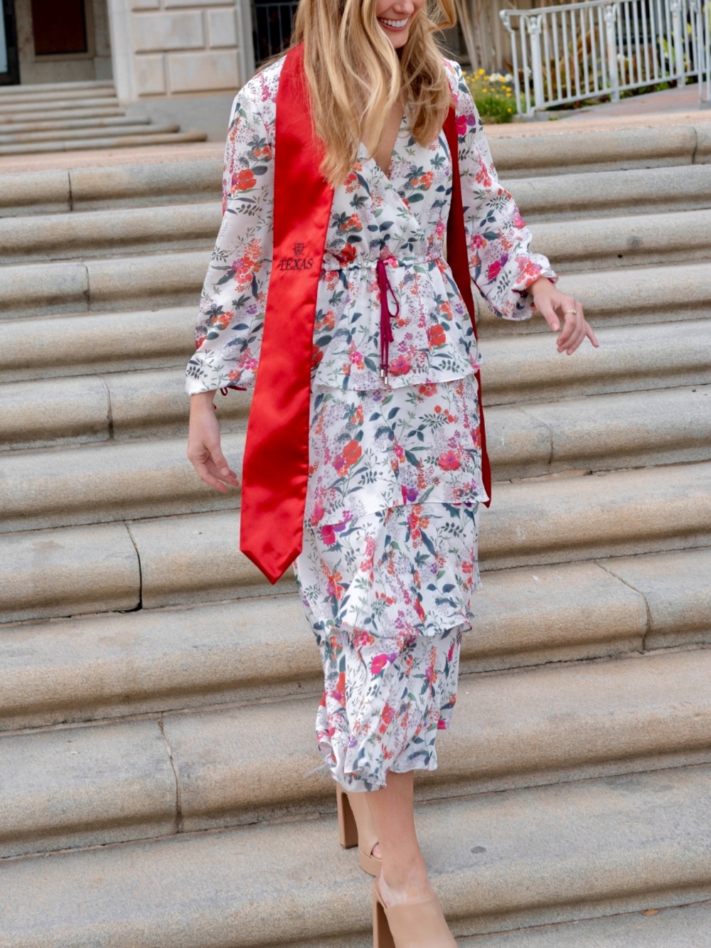 Ted Baker London White Maxi Dress with Red & Green Floral Pattern